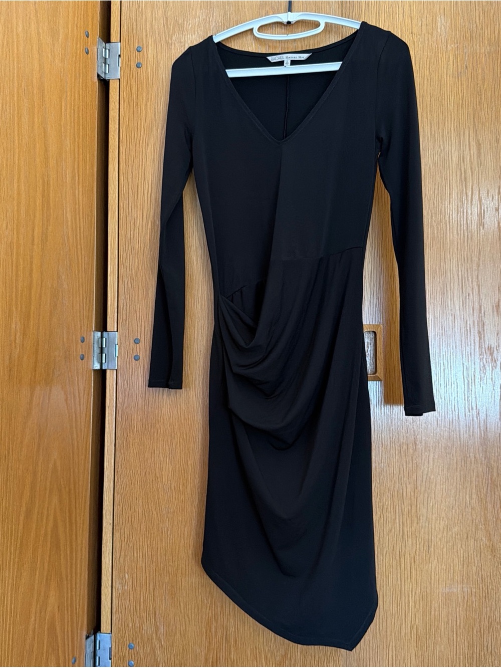 RACHEL Rachel Roy Black Long-Sleeve Draped V-Neck Dress